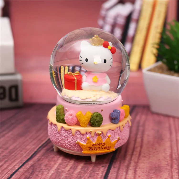Рисунок «Hello Kitty» Автоматическая таяния снега с подсветкой светящиеся музыкальная шкатулка в виде хрустального шара Креативные Детский подарок домашний декор Подарочная музыкальная шкатулка Рождество