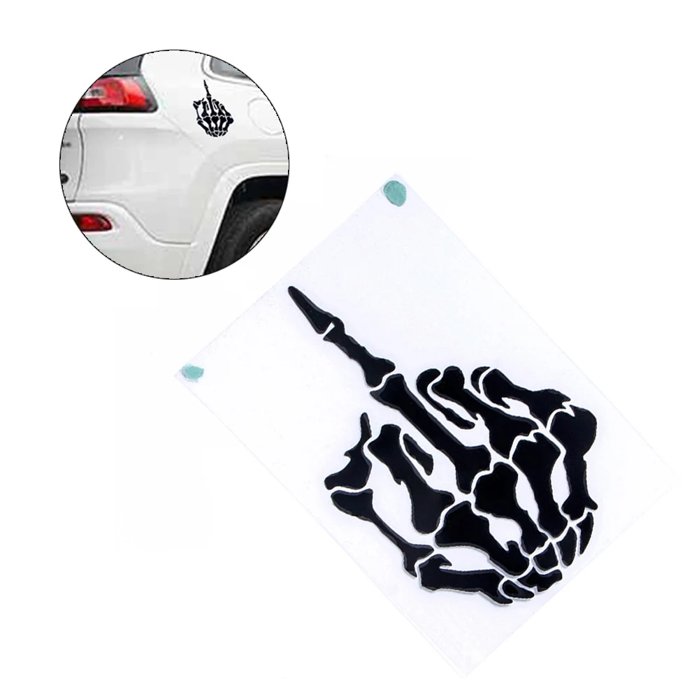 3D Автомобильная наклейка череп скелет средний палец черная белая Наклейка на