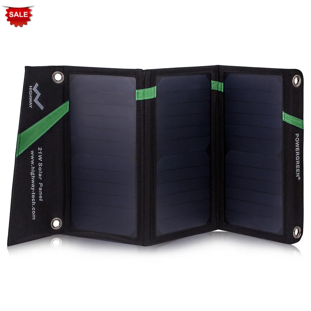 Складное солнечное зарядное устройство PowerGreen 5 В 2 А 21 Вт внешнее для iPhone или Samsung