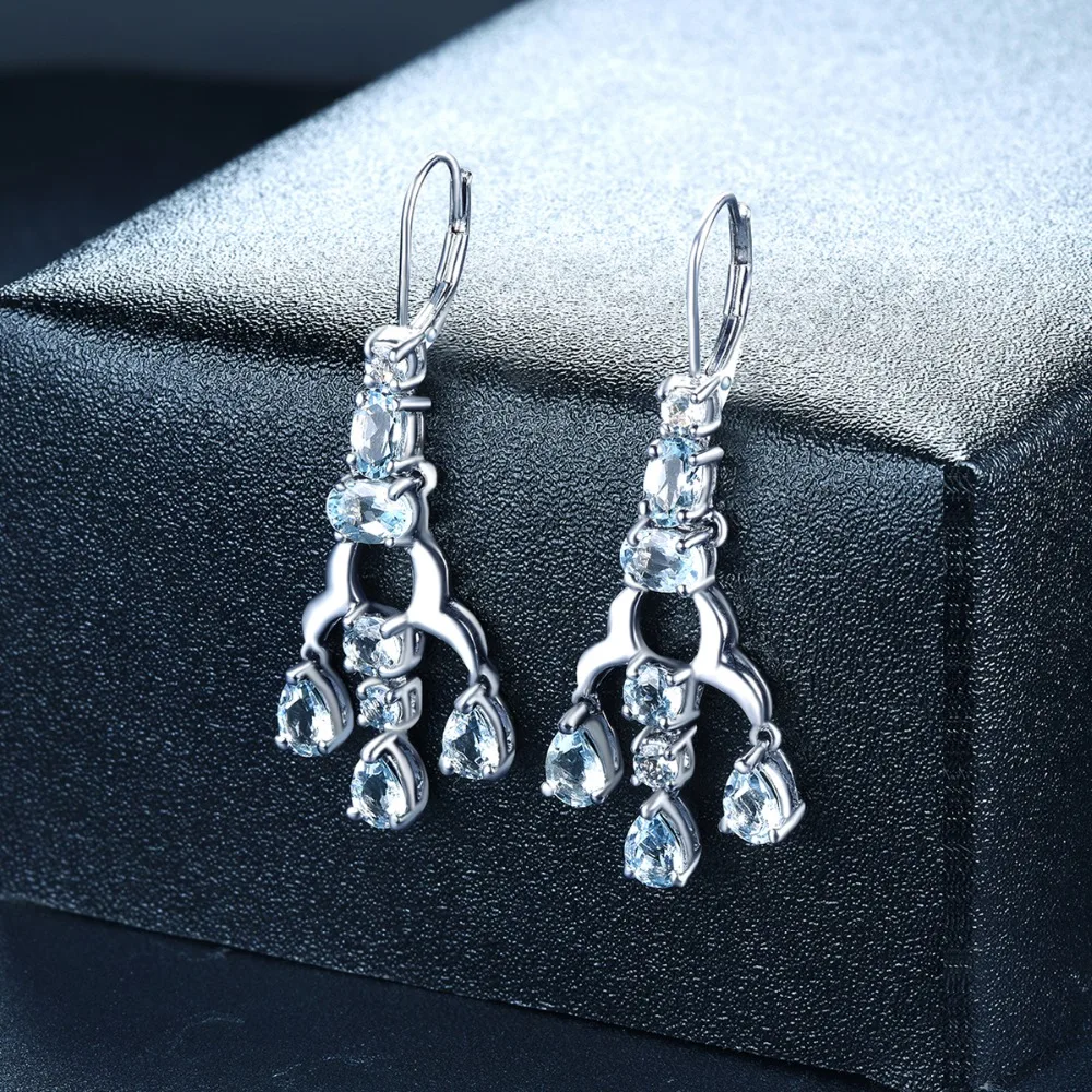Hutang Аквамарин висячие серьги 4.44Ct натуральный драгоценный камень Твердые 925 пробы серебряные ювелирные изделия для женщин подарок