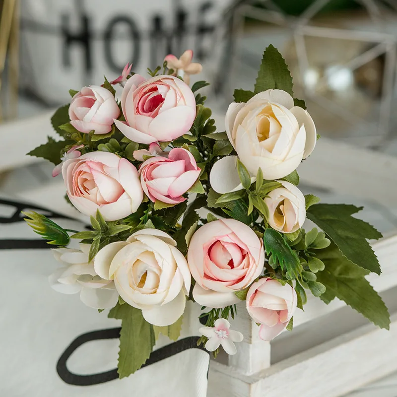 10heads/1 bundle Silk tea roses Bride bouquet for Party DIY home wedding new Year decoration fake plants artificial flowers | Дом и сад