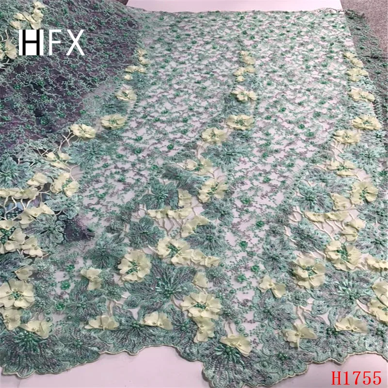Кружевная ткань HFX кружевная с 3d цветами золотого/зеленого цвета для женщин 2019 |