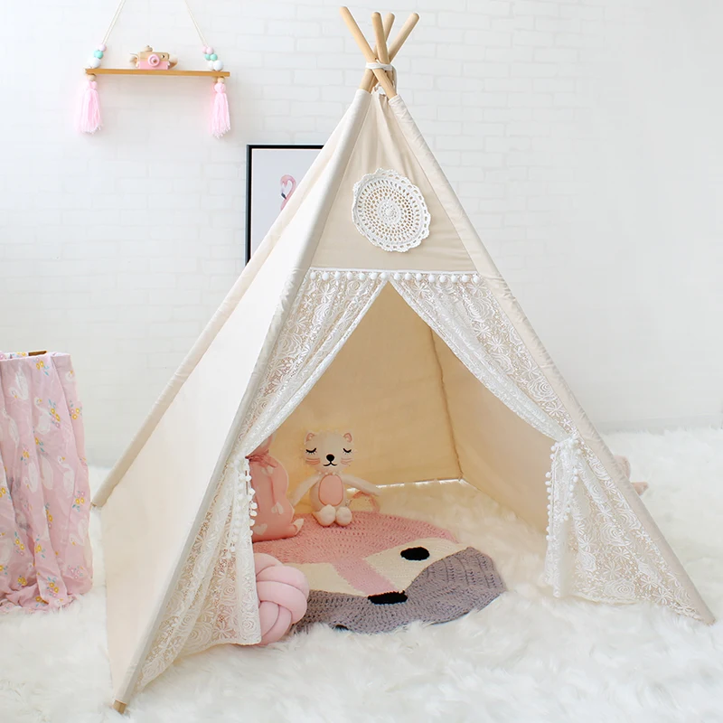 Кружевная палатка teepee детские игрушки в помещении игровая комната для детей Tipi девочек игровой домик детский холст игровой дом для детей Продукты 4 полюса