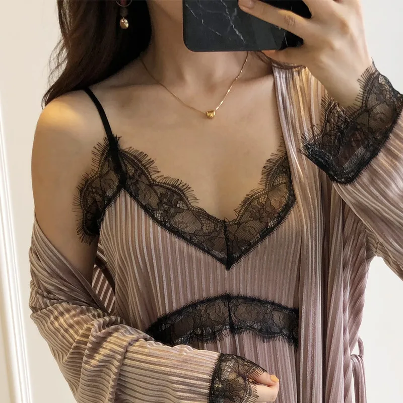 Женский бархатный халат и платье Fiklyc зимний комплект с кружевами вырезами модный