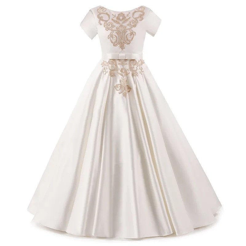 Real Picture New Arrival First Communion Dresses for Girls Applique Ball Gown O-neck Formal Flower Girl Gowns Vestidos Longo | Детская