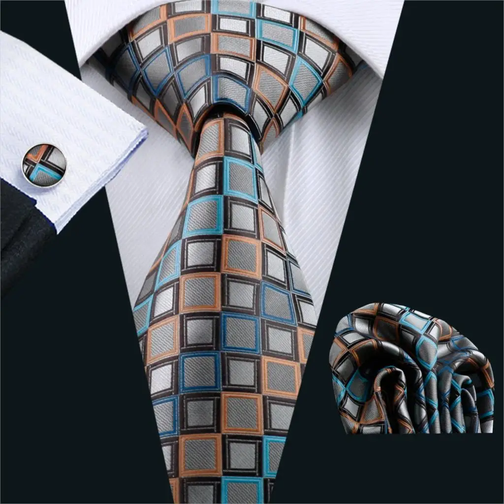 

Men`s Tie Brown Novelty Silk Jacquard Woven Necktie Handkerchief Cufflinks Set For Business Wedding Party Free Postage FA-1101