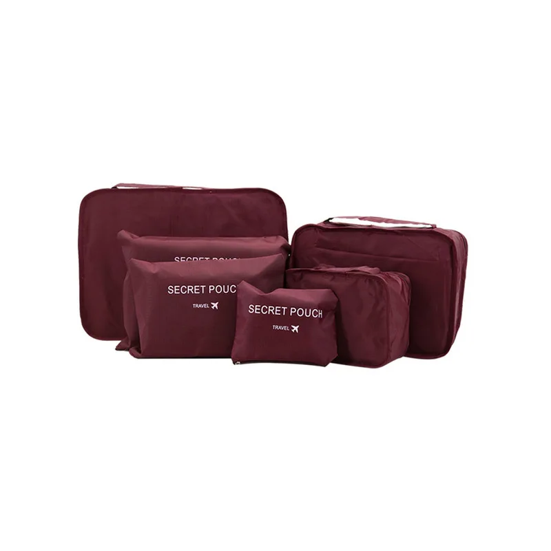 wine red Дорожная сумка,, органайзер для путешествий, сумка для хранения, набор, органайзер для одежды, сумки, сумка, чемодан, домашние сумки для шкафа для хранения, 6 шт - Цвет: wine red