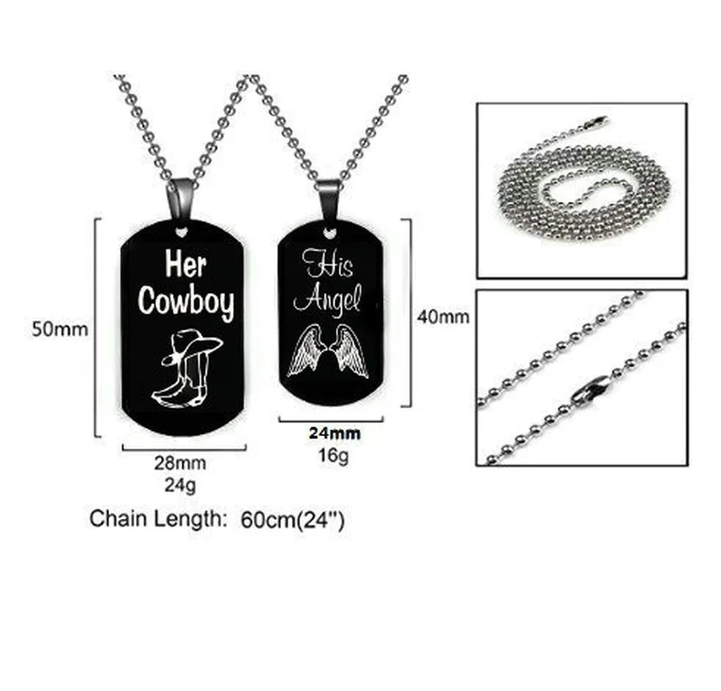 

Poshfeel Her Cowboy His Angel Pendant Necklace Titanium Steel Men and Women Couple Jewelry Bijoux Femme