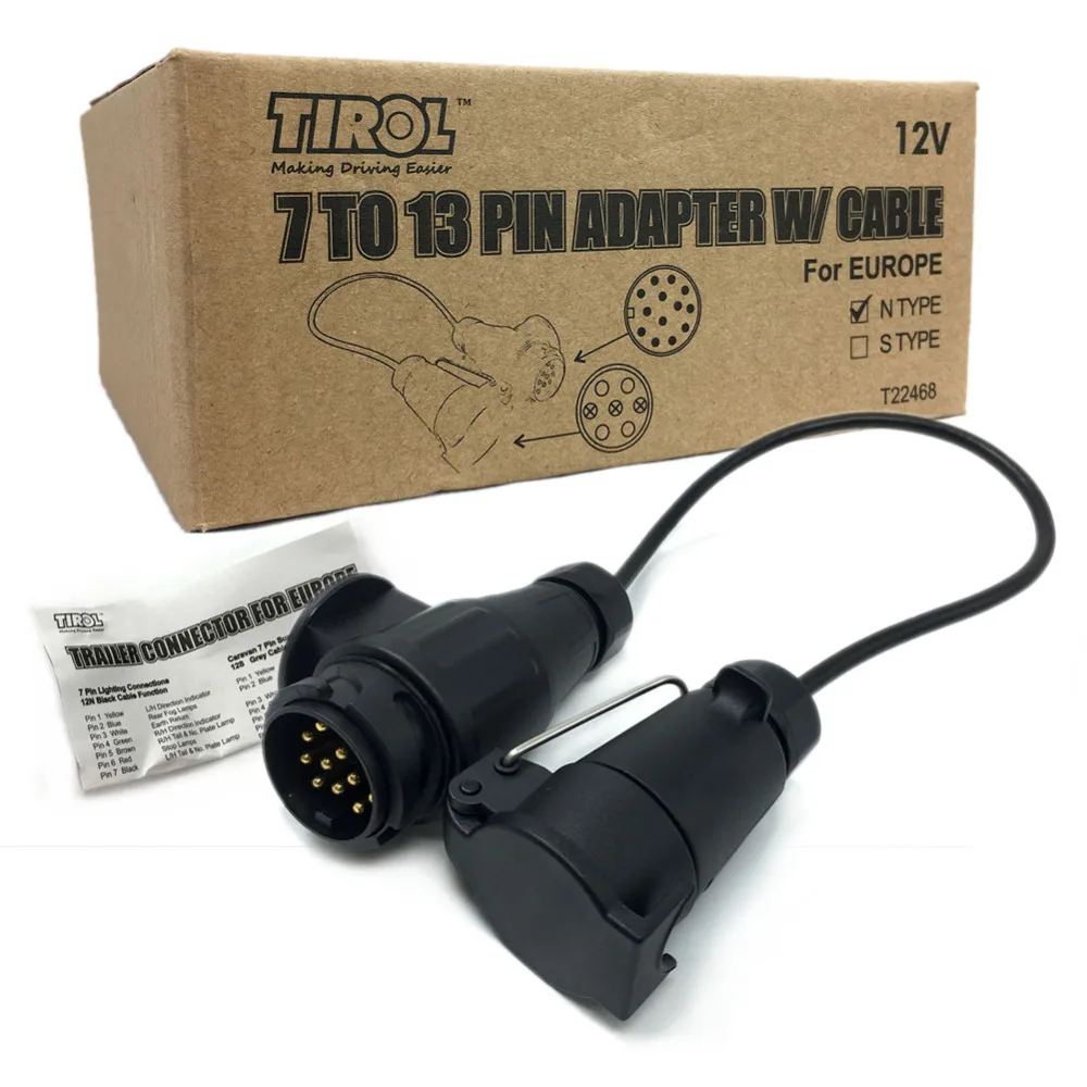 

TIROL New 7 To13 Pin Trailer with Cable Adapter Wiring Connector 12V Towbar Plug &socket T22468a Free Shipping