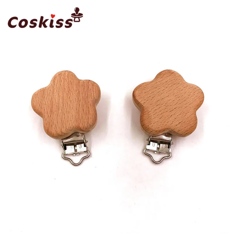 Mordedor de flores de madera para beb&eacute;, Clips para chupete, soportes de Color s&oacute;lido, mordedor para beb&eacute;, broches para chupete infantil, accesorios-3