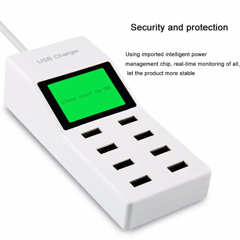 Безопасная защита смарт-ЖК-дисплей USB зарядное устройство адаптер EU UK US 8 Порт 2.1A 1A