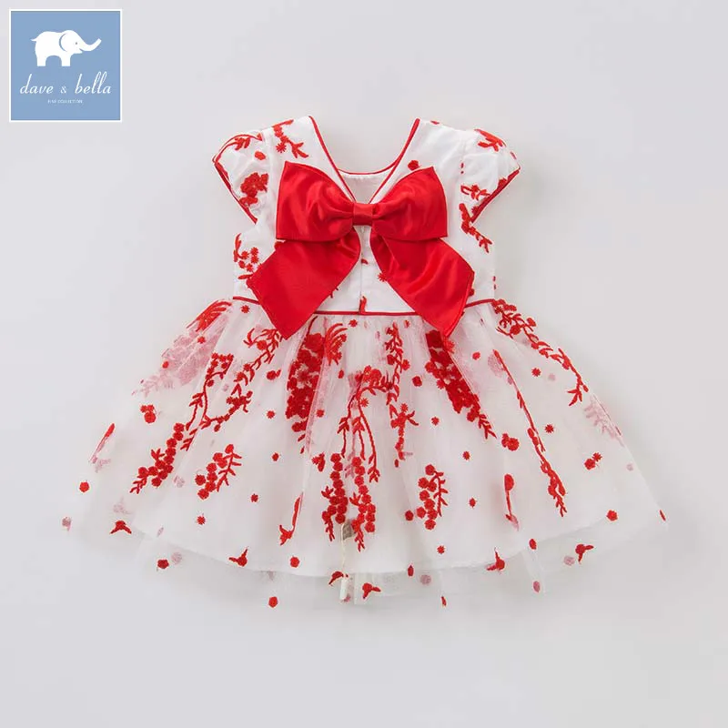 Dave bella Princess baby girl dress with big bow children party wedding gown summer floral clothes vestido infantil DB7578 | Детская