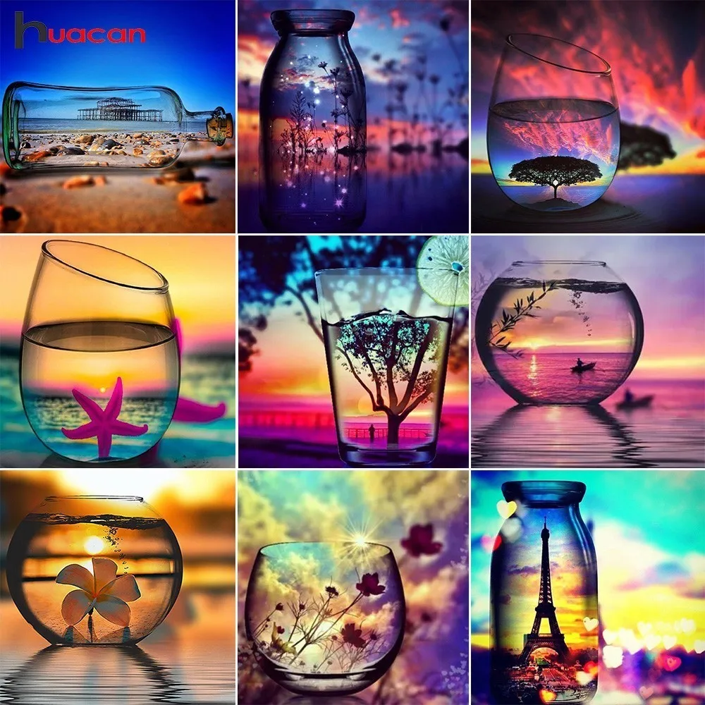 Huacan 5D Diamond Painting Full Square Scenery Diamond Embroidery Sale Landscape Rhinestones Pictures Diamond Mosaic Bottle