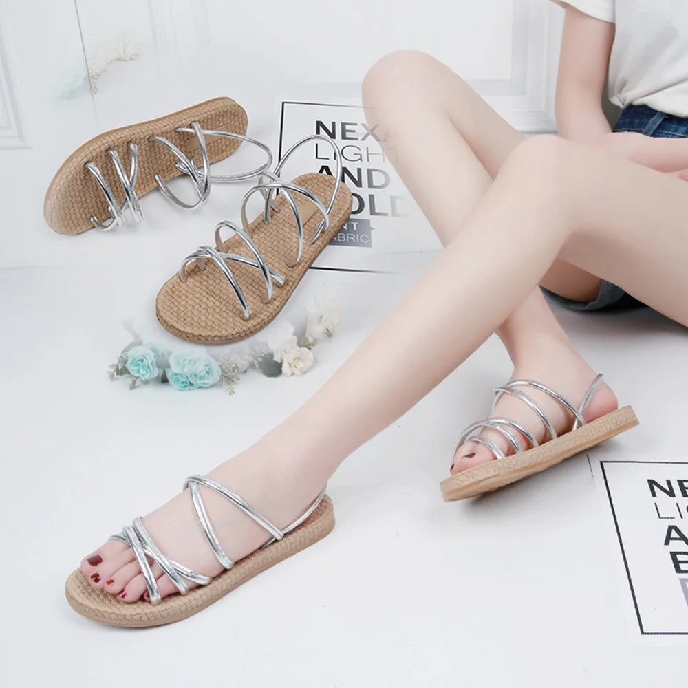 Women Solid Flat Shoes Bandages Bohemia Leisure Lady Sandals Slippers | Обувь