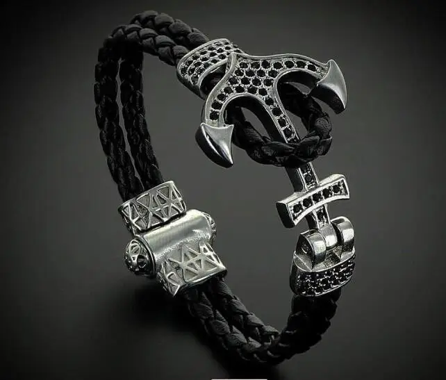 Fashion New Atolyestone Emperor Anchor Bracelet Gold Bracelets Black Leather Cuff Bracelets & Bangles Men Women Gift