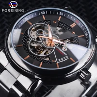 forsining racing sport clock male fashion full black clock stainless steel luminous mens automatic watches top brand luxury