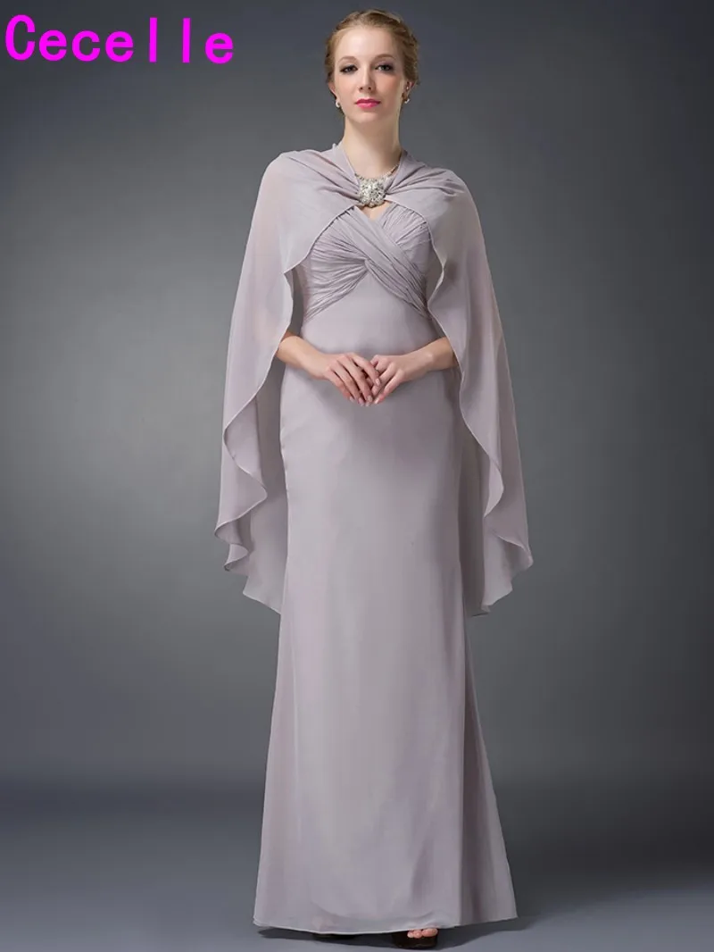 Серебристо серый длинный Русалка этаж шифон мать невесты Платья для женщин с