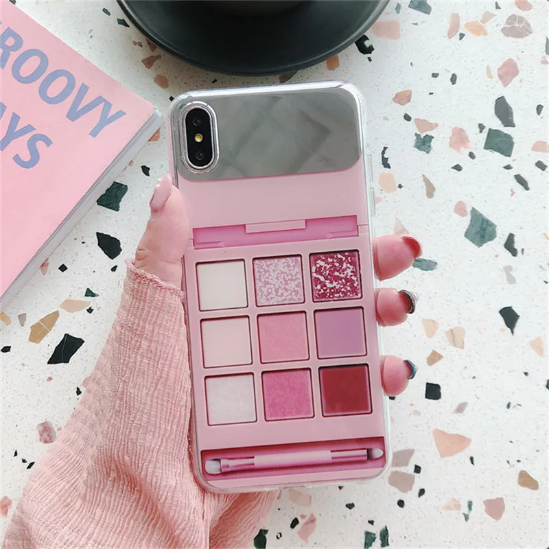Макияж Палитра теней зеркало телефон чехол для iphone XS Max XR 6 6s 7 8 plus glossy Мягкий