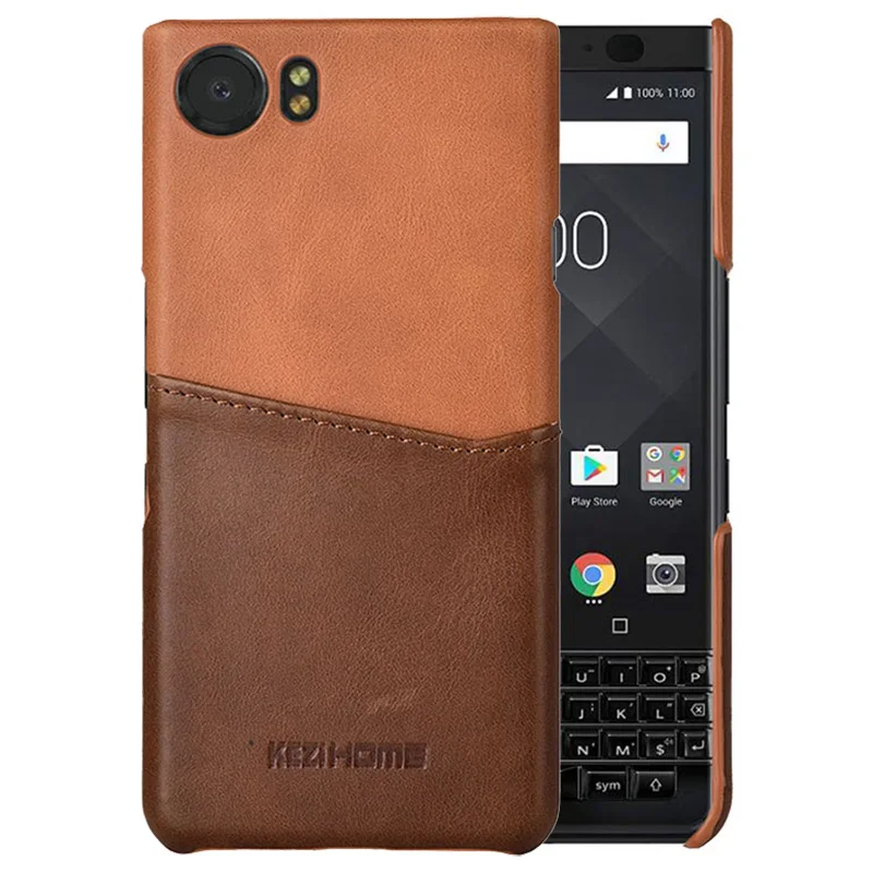 Для BlackBerry KEYone чехол двухцветная винтажная вставка карта натуральная кожа задняя
