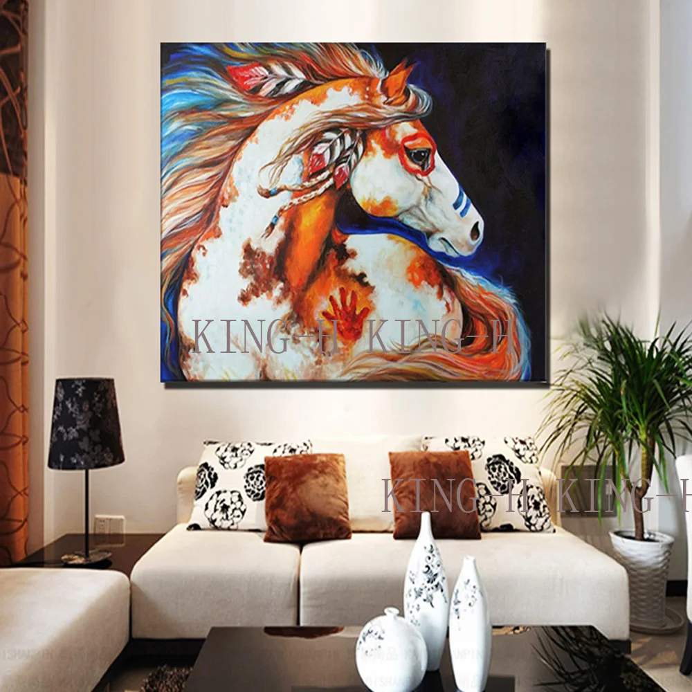 Ручная роспись маслом Рисование лошадь Летающий нож Толстая картина животные