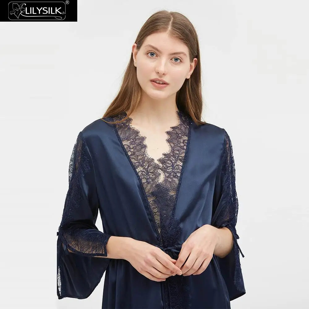 LilySilk Silk Robe 22 мм кружевное кимоно сексуальное роскошное новая женская одежда
