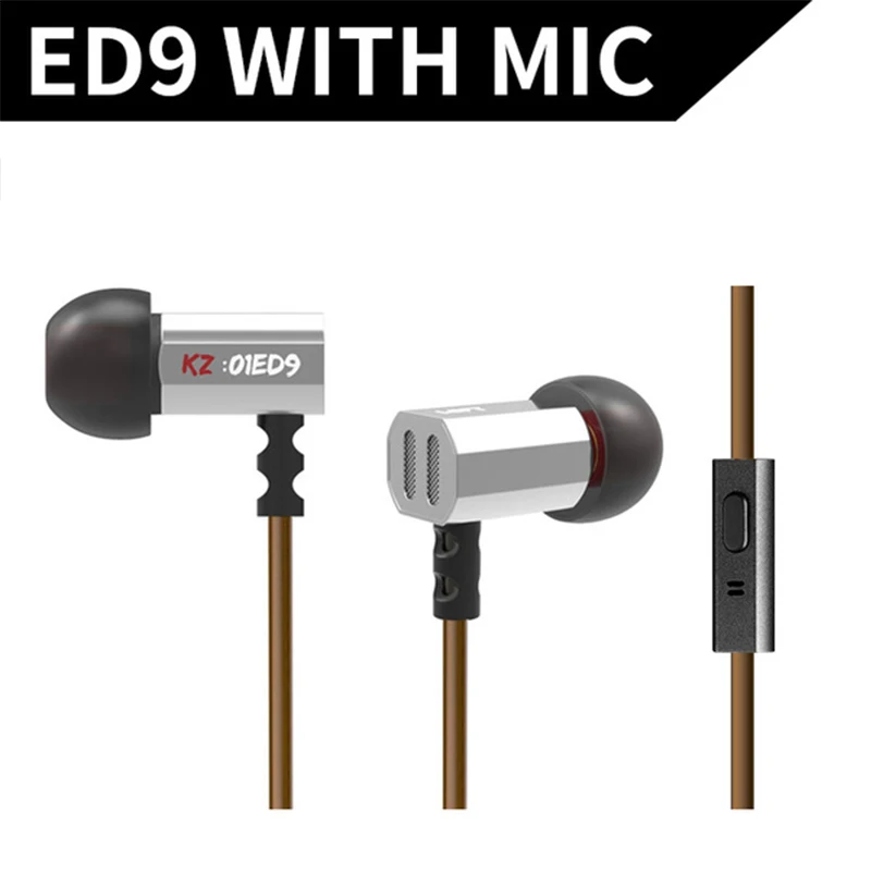 Silver With MIC Оригинальные наушники KZ ED9 Super Bass In Ear, музыкальные наушники с диджейскими наушниками, Hi-Fi стерео наушники, шумоизолирующие спортивные наушники с микрофоном - Цвет: Silver With MIC
