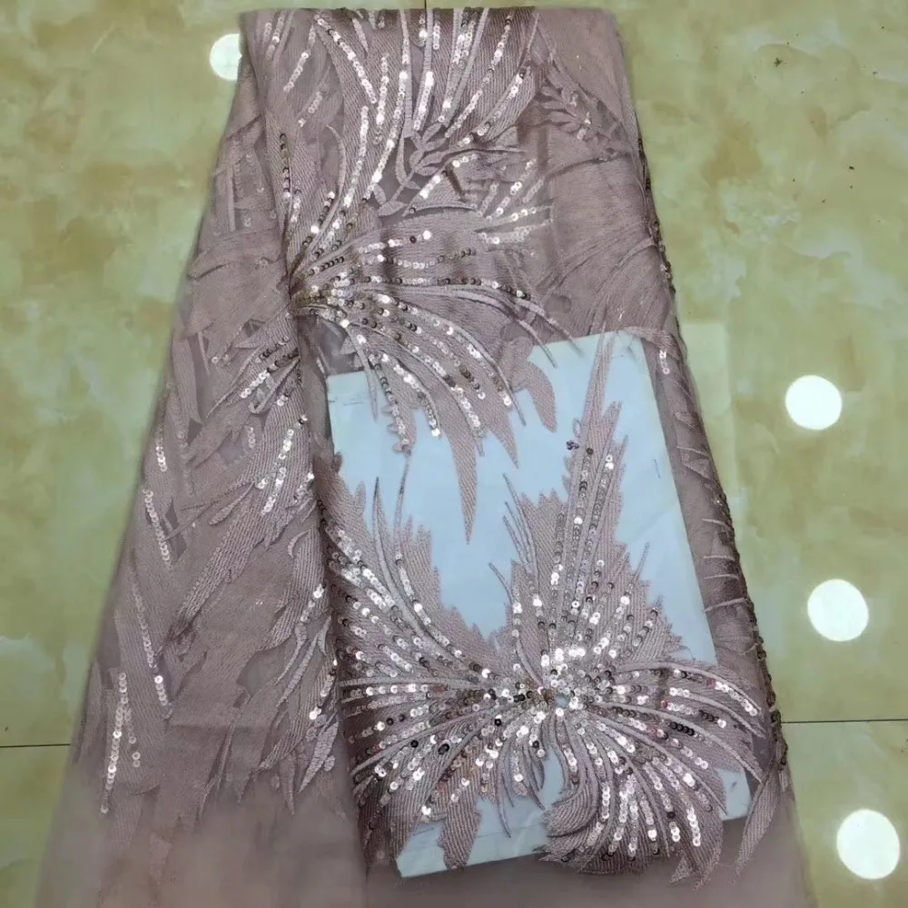 Nigerian lace fabric for 2019 African French wedding high quality sequins floral pink flash | Дом и сад