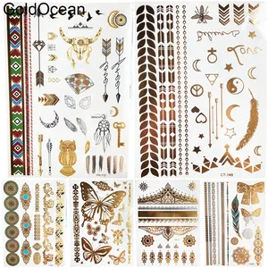 Летние стрелы, золотые металлические Временные татуировки, наклейки для девушек, боди-арт, флеш-гаджеты, татуировки, женские руки, палец, цепочка для татуировки лица