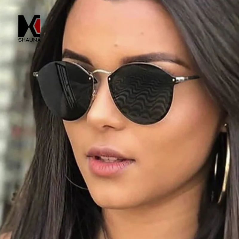 SHAUNA классические женские солнцезащитные очки круглые Модные мужские Зеркальные покрытия оттенков 90