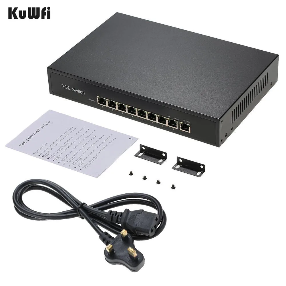 

9 Ports 10/100Mbps Network Switch IEEE 802.3af POE Switch Fast Network Power15.4W/30W over Ethernet for Cameras/AP