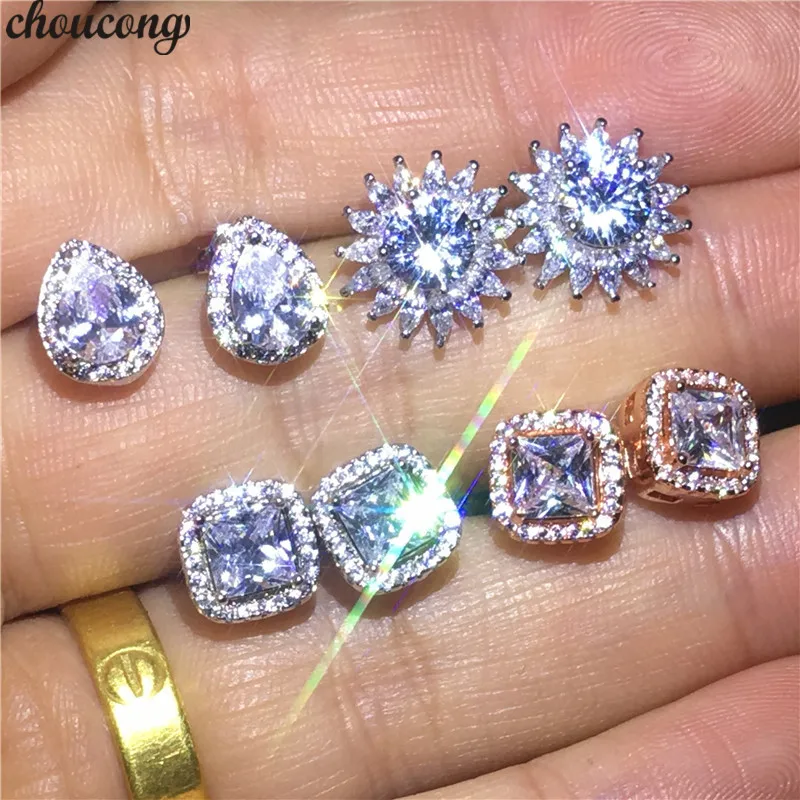 Женские сверкающие офисные серьги choucong AAAAA cz из стерлингового серебра 925 пробы
