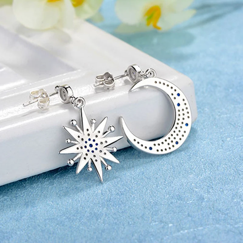 Copper CZ Star Moon Girls Asymmetric Drop Earrings New design personality lovely Charm Fashion Anti allergy Jewelry Accessory | Украшения и