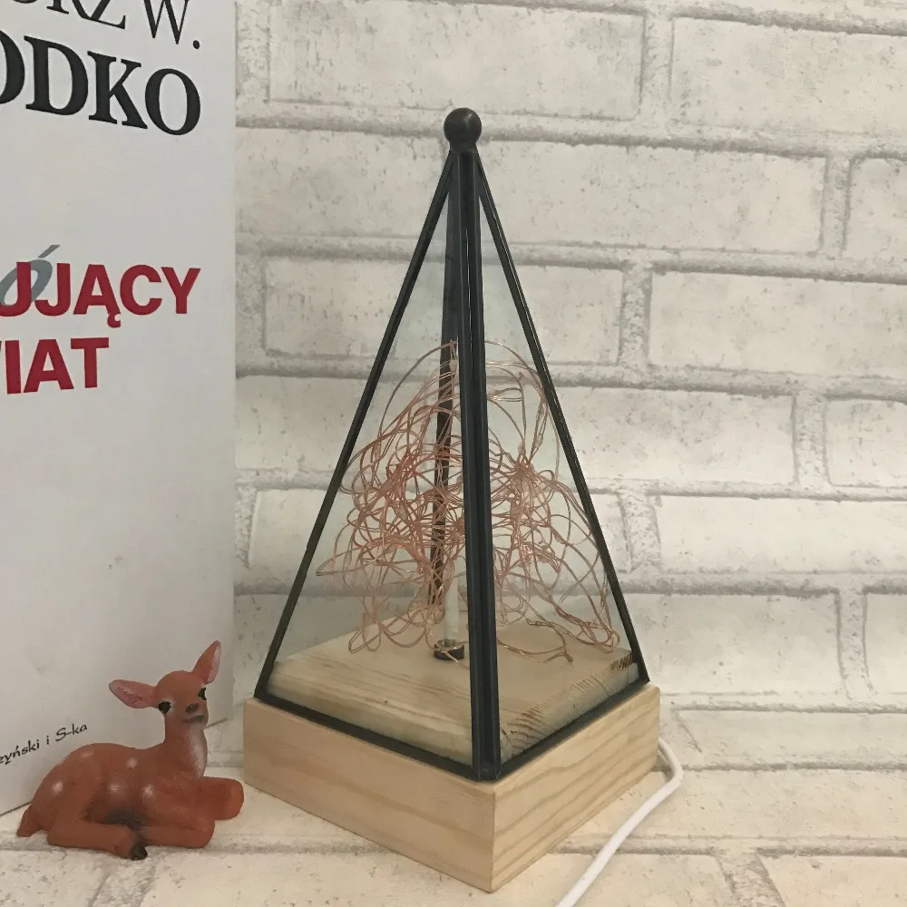 Светодиодный ночник деревянный напольный светильник треугольная башня стеклянная настольная лампа спальня гостиная освещение домашний декоративный световой прибор освещение