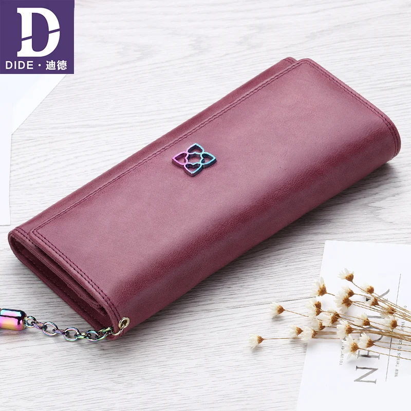 

DIDE 2019 Wallet For Women 100% Genuine Leather Vintage long Clutch Purse Soft zipper Coin Card Holder Bag Clutch Lady Walet
