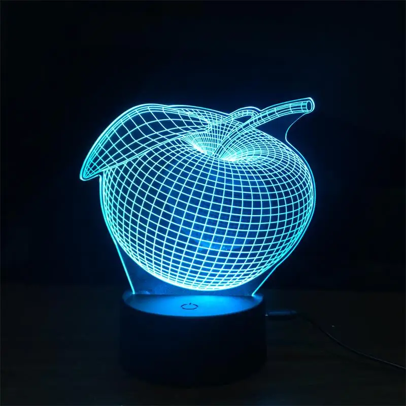 7 цветов Изменение USB лампа ночник Цвет ful Apple светодио дный 3D трехмерная