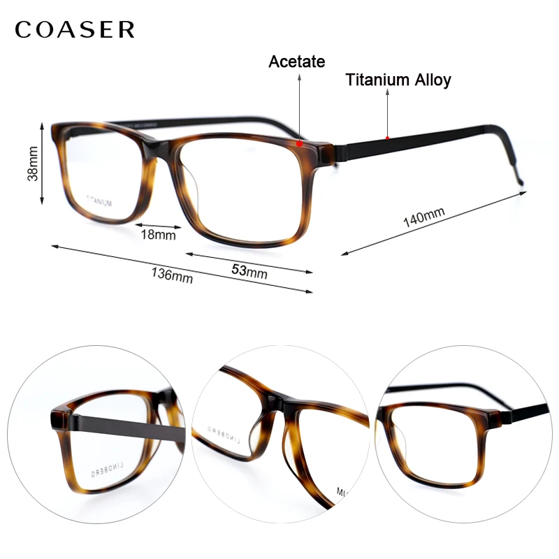 COASER винтажная оправа для очков мужские дизайнерские ацетатные оптические очки