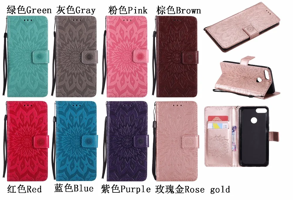 

New 3D Embossing Sunflowers Wallet Case PU Leather stand Cover Skin Shell for Huawei Y9(2018) /Enjoy 8 Plus 5.93" Fundas Coque
