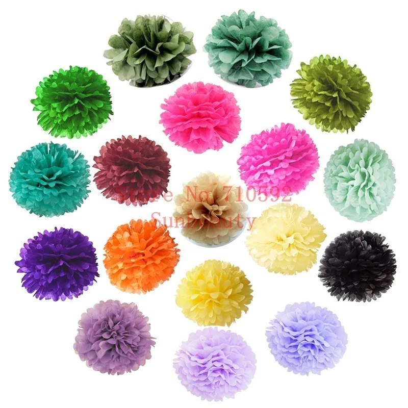 5 шт./компл. 19 цветов, 15 см/20 см/25 см смешанных размеров ткани Бумага Pom Poms, цветок, висит украшение День рождения Свадебные украшения