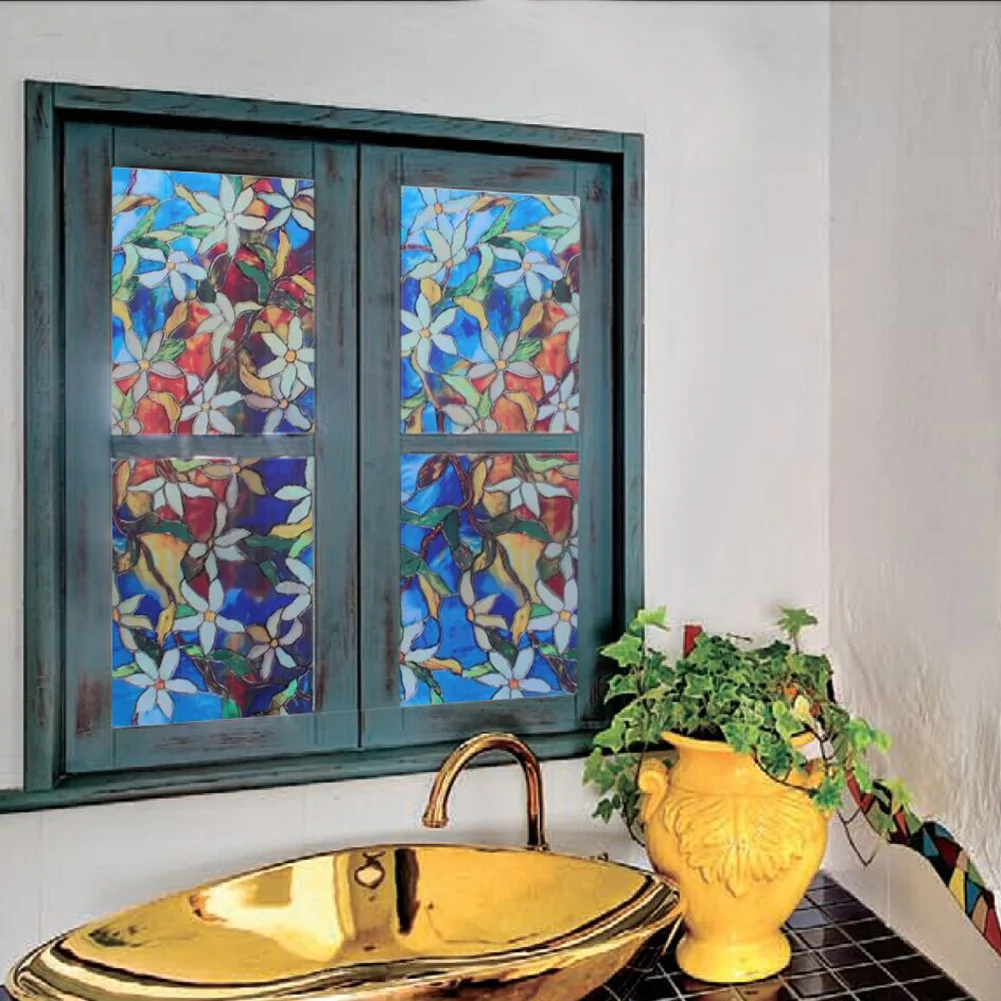 Цветная Наклейка на окно для ванной водонепроницаемая Солнцезащитная