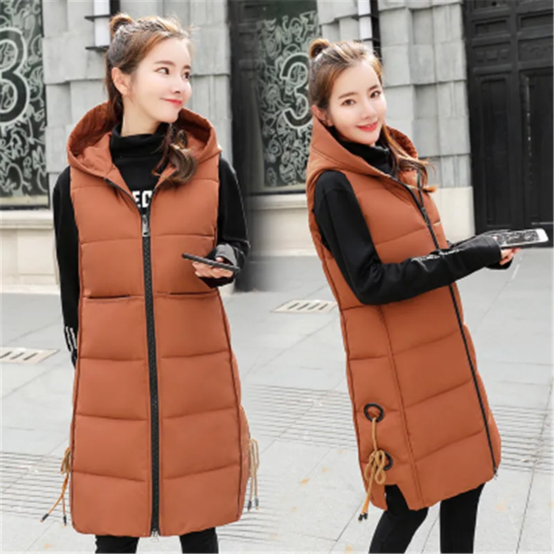 Winter Vest Women 2018 New Fashion Waistcoat Slim thick Vests Hooded Cotton-padded Warm Long Female coat plus size | Женская одежда