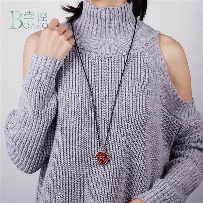 Женская подвеска с гранатом BOAKO цепочка фруктовым кулоном натуральные камни бусы