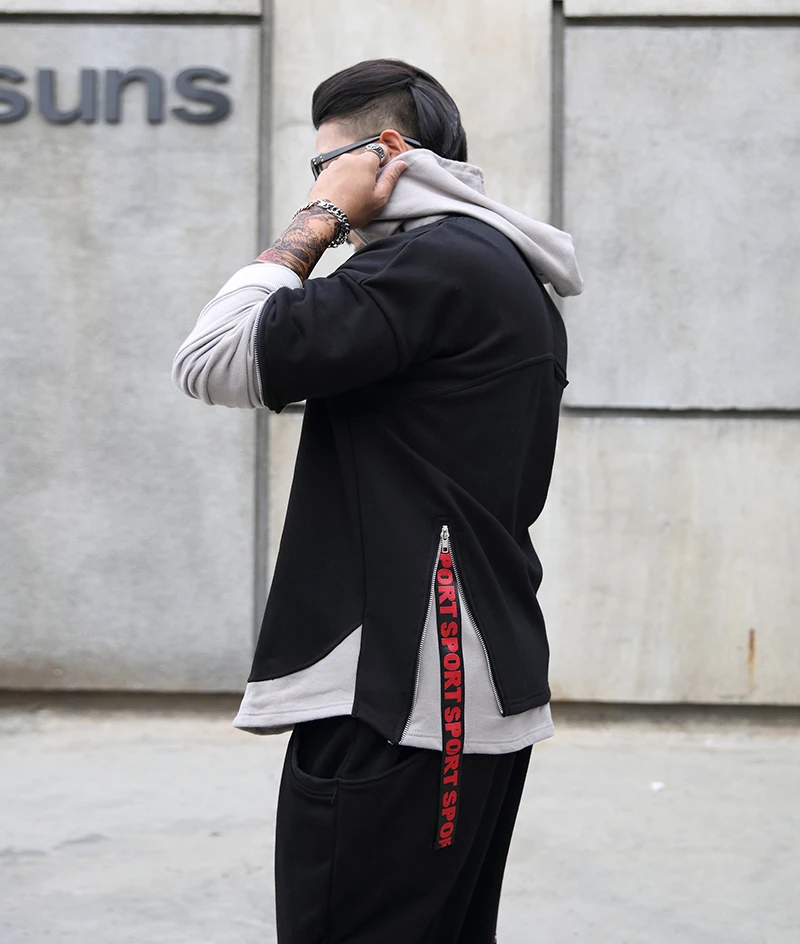 Футболка мужская с капюшоном свободная длинным рукавом обхват груди 155 см|hip hop t