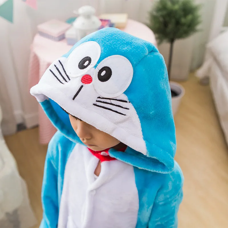 

Doraemon Pajama Suit Kids Animal Onesie Winter Warm Flannel Sleepwear Hooded Anime Kigurumi Cosplay Costume Party Cute Fantasy