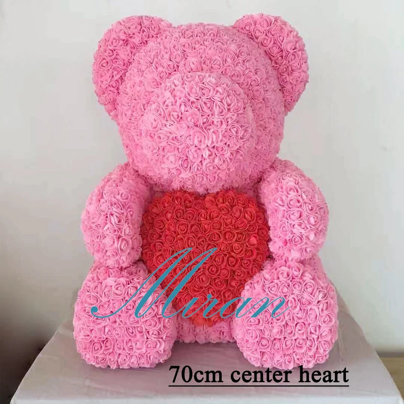 Розовый медведь супер (70 см высотой) PE forever Rose center heart bear свадебный подарок для