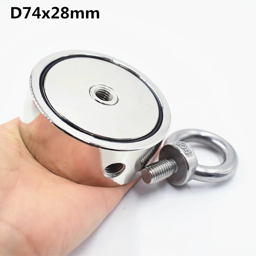 D74x28mm Неодимовый магнит сильный двухсторонний спасательный магнит рыболовный крючок поиск магнит тянет монтажный горшок с кольцевым отверстием морское оборудование - Цвет: D74x28mm