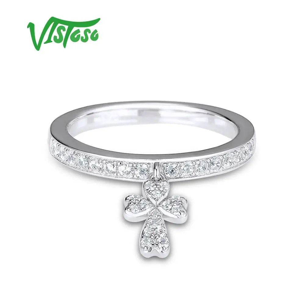 VISTOSO серебряные кольца для женщин 925 пробы серебряный крест розовое золото цвет