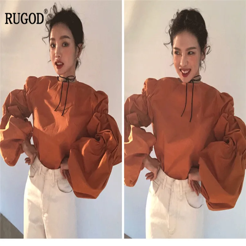 RUGOD/модные милые женские рубашки с пышными рукавами однотонная женская блузка