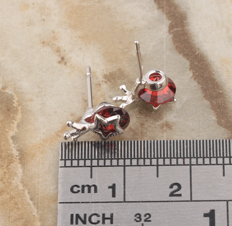Little Stunning Star Circle Red Claret Garnet Silver Plated Argent Studs Earring Woman's Trendy Jewelry S5678 | Украшения и