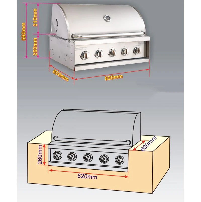 Встроенный бездымный наружный гриль из нержавеющей стали здоровая и стабильная