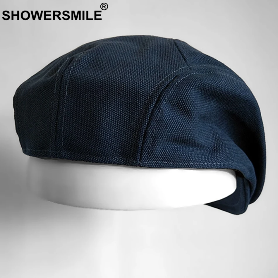 SHOWERSMILE мужские береты, хлопок, серые плоские кепки, мужские летние однотонные винтажные шапки для вождения, британский стиль Гэтсби